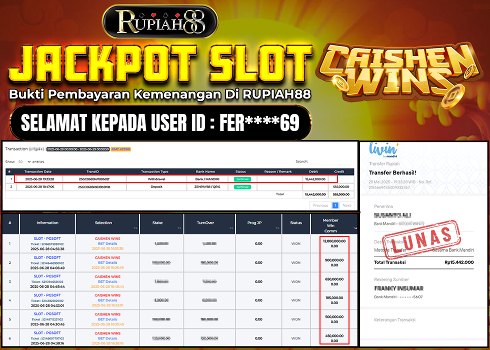 RUPIAH88 JACKPOT SLOT CAISHEN WINS Rp.15.442.000,- LUNAS